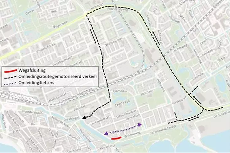 Deel Willemsweg vanaf 22 mei twee maanden afgesloten