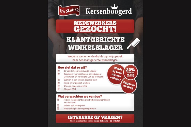 Vacature: Klantgerichte Winkelslager bij Uw Slager Kersenboogerd