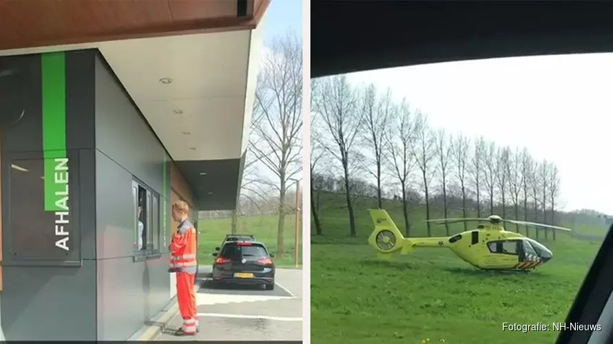 Traumahelikopter landt bij McDrive voor versnapering